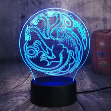 Load image into Gallery viewer, Game of Thrones A Song of Ice and Fire House Targaryen House Stark 3D LED Night Light USB Table Lamp Home Decor Christmas Gift