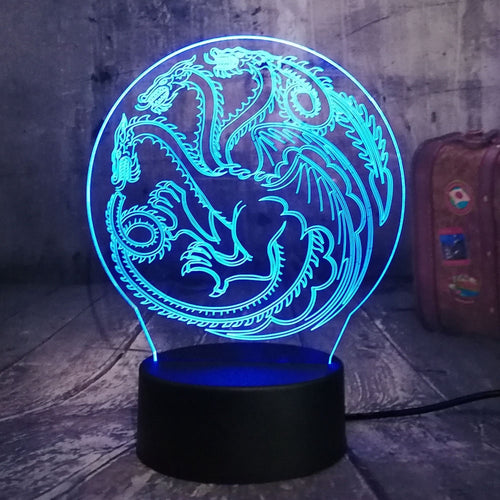 Game of Thrones A Song of Ice and Fire House Targaryen House Stark 3D LED Night Light USB Table Lamp Home Decor Christmas Gift