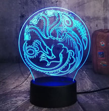 Load image into Gallery viewer, Game of Thrones A Song of Ice and Fire House Targaryen House Stark 3D LED Night Light USB Table Lamp Home Decor Christmas Gift