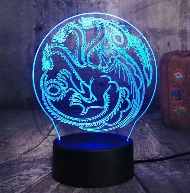 Game of Thrones A Song of Ice and Fire House Targaryen House Stark 3D LED Night Light USB Table Lamp Home Decor Christmas Gift
