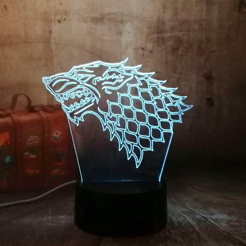Game of Thrones House Stark Wolf A Song of Ice and Fire 7 Colors Chang 3D LED Night Light Sleep Bedroom Decor Lamp Man Boys Gift