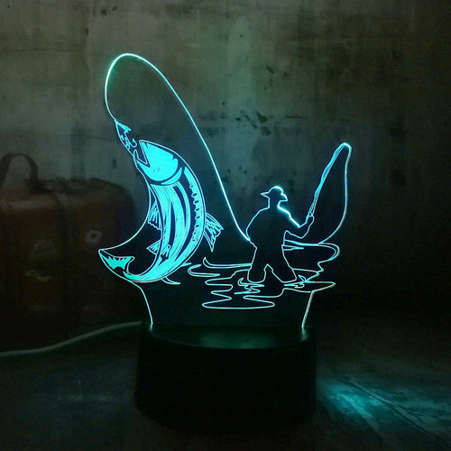Chinese Style Original Fishing Man 3D RGB LED Night Light Multicolor Creative 7 Color Change USB Desk Lamp Kids Gift Home Decor