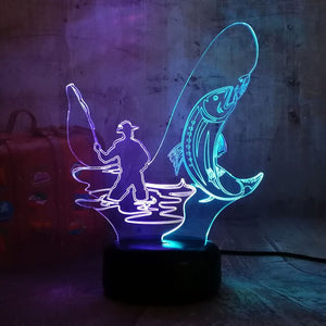 Chinese Style Original Fishing Man 3D RGB LED Night Light Multicolor Creative 7 Color Change USB Desk Lamp Kids Gift Home Decor