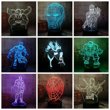 Load image into Gallery viewer, Cool Marvel Super Hero Spider iron Man Hulk Deadpool 3D LED Lamp Night Light Multicolor RGB Bulb Christmas Decor Kids Gift Toys