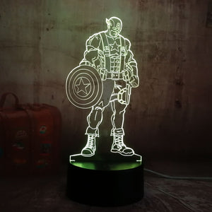 Cool Marvel Super Hero Spider iron Man Hulk Deadpool 3D LED Lamp Night Light Multicolor RGB Bulb Christmas Decor Kids Gift Toys