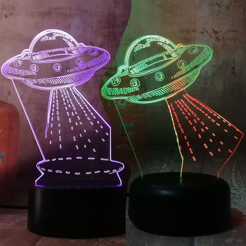 Amroe Gift Cartoon UFO Alien Spacecraft Acrylic 3D RGB Night Lights USB LED Sleep Table Lamp Remote Home Decor Christmas Gift