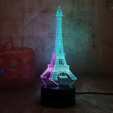 Load image into Gallery viewer, Beauty Romantic Eiffel Tower 3D LED RGB 7 Mixed Dual Color Novelty Desk Lamp Night Light Birthday Christmas Gift Bedroom Decor
