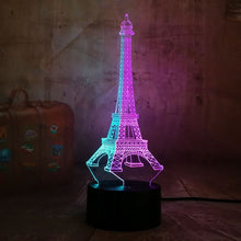 Load image into Gallery viewer, Beauty Romantic Eiffel Tower 3D LED RGB 7 Mixed Dual Color Novelty Desk Lamp Night Light Birthday Christmas Gift Bedroom Decor