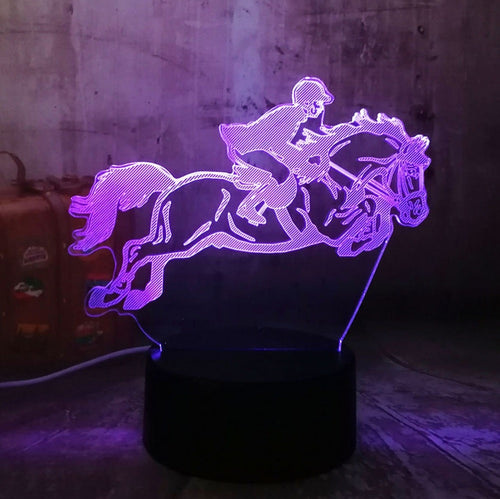 New Equestrian Riding Horse 7 Color Change 3D Visual LED Night Light Kids Touch USB Table Lamp Baby Sleeping Decor Sports Gifts