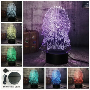 Game of Thrones Eddard Stark Throne A Song of Ice and Fire Acrylic 3D RGB LED Night Light Desk Lamp Home Decor Christmas Gift