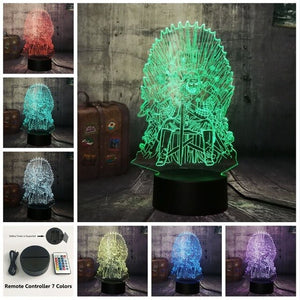 Game of Thrones Eddard Stark Throne A Song of Ice and Fire Acrylic 3D RGB LED Night Light Desk Lamp Home Decor Christmas Gift