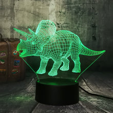 Load image into Gallery viewer, New Dinosaur Jurassic World Triceratops 3D LED Night Light Desk Sleep Lamp Creative Kids Toy Bedroom Home Decor Christmas Gift