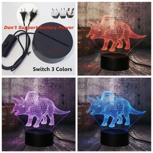 New Dinosaur Jurassic World Triceratops 3D LED Night Light Desk Sleep Lamp Creative Kids Toy Bedroom Home Decor Christmas Gift