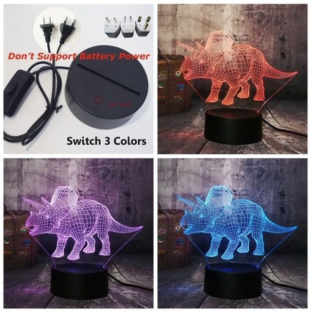 New Dinosaur Jurassic World Triceratops 3D LED Night Light Desk Sleep Lamp Creative Kids Toy Bedroom Home Decor Christmas Gift