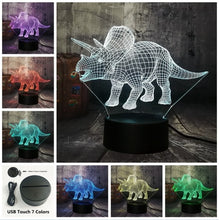 Load image into Gallery viewer, New Dinosaur Jurassic World Triceratops 3D LED Night Light Desk Sleep Lamp Creative Kids Toy Bedroom Home Decor Christmas Gift