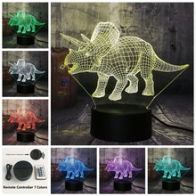 Load image into Gallery viewer, New Dinosaur Jurassic World Triceratops 3D LED Night Light Desk Sleep Lamp Creative Kids Toy Bedroom Home Decor Christmas Gift