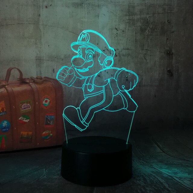 Cartoon Cute Running Super Mario Action 3D LED RGB Touch Night Light Figure 7 Colors Changing Decor Home Party Christmas Gift