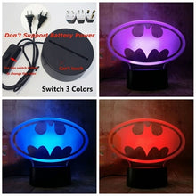 Load image into Gallery viewer, New 2019 Justice League 3D LED DC Batman Symbol Light Night Desk Table Lamp 7 Color Change USB RGB Controler Toy Kids Gift