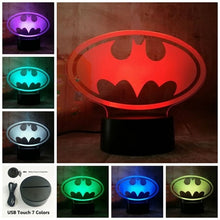 Load image into Gallery viewer, New 2019 Justice League 3D LED DC Batman Symbol Light Night Desk Table Lamp 7 Color Change USB RGB Controler Toy Kids Gift