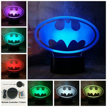 Load image into Gallery viewer, New 2019 Justice League 3D LED DC Batman Symbol Light Night Desk Table Lamp 7 Color Change USB RGB Controler Toy Kids Gift