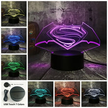 Load image into Gallery viewer, New 2019 Justice League 3D LED DC Batman Symbol Light Night Desk Table Lamp 7 Color Change USB RGB Controler Toy Kids Gift