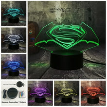 Load image into Gallery viewer, New 2019 Justice League 3D LED DC Batman Symbol Light Night Desk Table Lamp 7 Color Change USB RGB Controler Toy Kids Gift