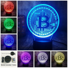 Load image into Gallery viewer, 2019 Novelty Bitcoin Night Light 3D LED USB RGB Table Desk Lamp Home Decor Christmas Gift Display Bulb Boy Toys Birthday Present