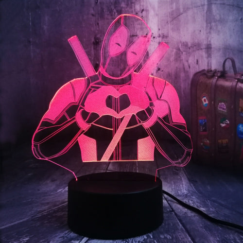 NEW Cute Marvel Superhero LOVE Deadpool 3D LED Night Light USB Table Lamp Home Decor Xmas Festival Boy Birthday Gifts Kid Toy
