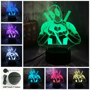 NEW Cute Marvel Superhero LOVE Deadpool 3D LED Night Light USB Table Lamp Home Decor Xmas Festival Boy Birthday Gifts Kid Toy