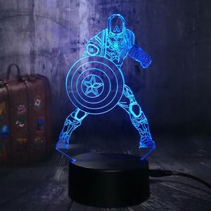 Marvel Comics The Avengers Captain America Night Light 3D Illusion Led 7 Color Change Touch Remote Child Desk Lamp Kid Toys Gift